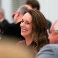 Satkoski laughing in crowd